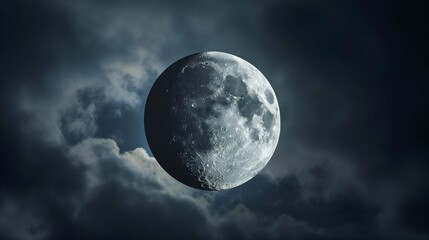 Naklejka na ściany i meble Moon in the night sky with clouds 3D rendering elements of this image furnished by NASA