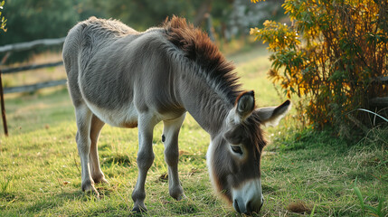donkey grazing on the grass