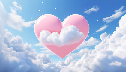 Kocham Cię, różowy wzór serca i niebieskie niebo - obrazy, fototapety, plakaty