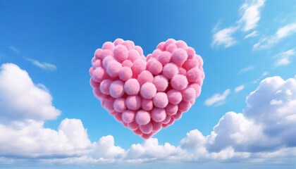 Kocham Cię, różowy wzór serca i niebieskie niebo - obrazy, fototapety, plakaty