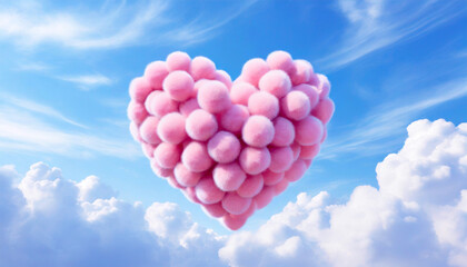 Kocham Cię, różowy wzór serca i niebieskie niebo