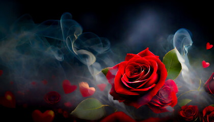 Czerwona róża, kocham Cię, czarne tło - obrazy, fototapety, plakaty