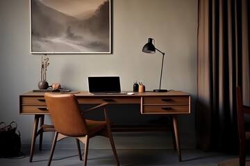 Mid-century-inspired Copenhagen workspace with a stylish desk, task lighting, and a mid-century modern chair