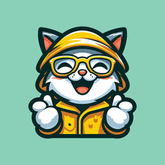 HAPPY CAT MASCOT ILLUSTRATION VECTOR