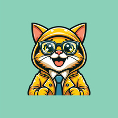 CAT WITH GLASSES MASCOT ILLUSTRATION VECTOR