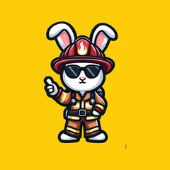 FIRE FIGHTING RABBIT MASCOT ILLUSTRATION VECTOR
