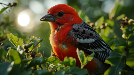 red birds in the wild