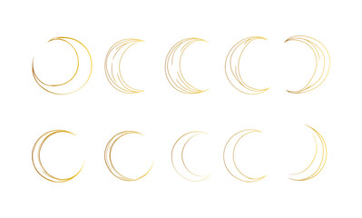 Crescent moon vector set, various moon shapes,  celestial bodies, lunar phases, moon silhouette collection, moon icons, astronomy vector graphics, moon phases clipart