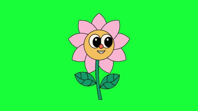 Animated Pink Flower Motion icon background, logo symbol, social media green screen