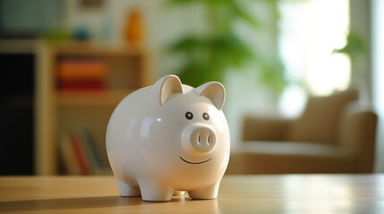 pig piggy bank, ceramic white, simple, close-up