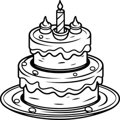 Cake vector image, black and white coloring page