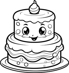 Cake vector image, black and white coloring page