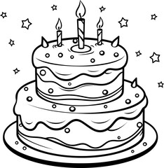 Cake vector image, black and white coloring page