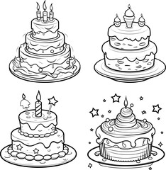 Cake vector image, black and white coloring page