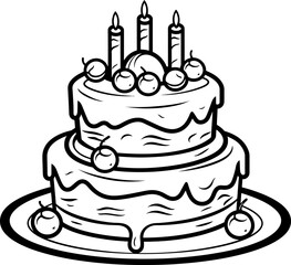 Cake vector image, black and white coloring page