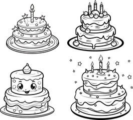 Cake vector image, black and white coloring page