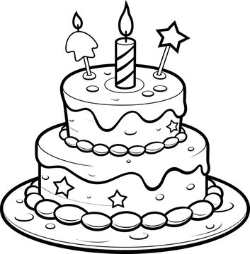 Cake vector image, black and white coloring page