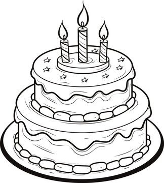 Cake vector image, black and white coloring page