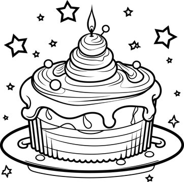 Cake vector image, black and white coloring page