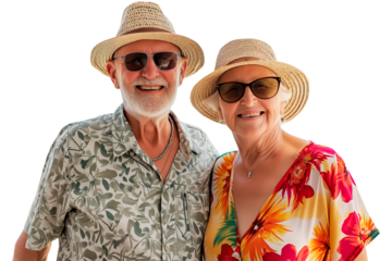 Senior Tourist Couple in Summer Getaway Attire, Transparent Background