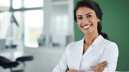 Portrait of female dentist in clinic