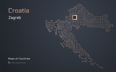 Croatia Map with a capital of Zagreb Shown in a Microchip Pattern. E-government. World Countries vector maps. Microchip Series	