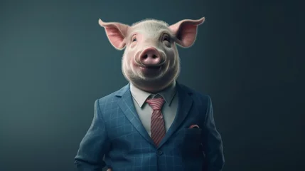 Foto op Canvas This is how you dress a mean pig in a blue suite.Generative AI © sudipdesign