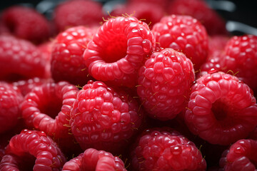 Cluster of ripe red raspberries with a soft-focus background