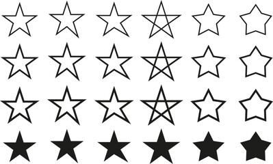 Outlined vector stars with variants of stroke thickness and solid stars, ideal for tattoos, icons, logos, symbols and many more. - obrazy, fototapety, plakaty