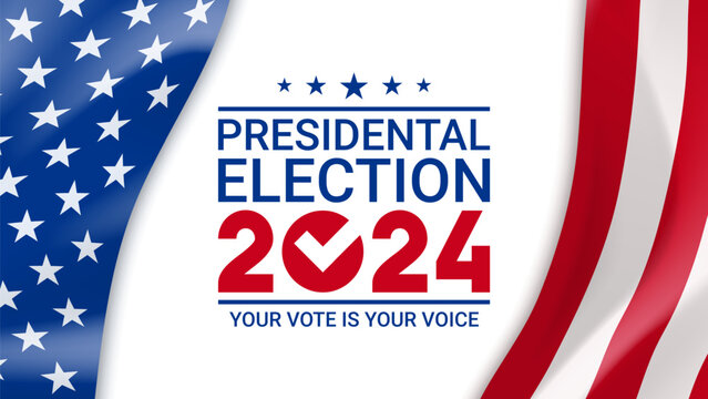 2024 presidential election banner template. Vector illustration for US Election 2024 campaign with USA flag. USA presidential election 2024. Election voting banner. Vote day, November 5.
