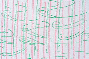 pink and green stripes with cursive lines on top