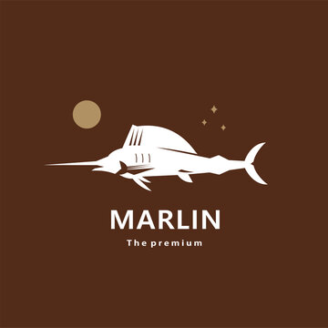 animal marlin natural logo vector icon silhouette retro hipster	