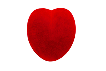Red heart, velvet red jewelry box isolated on transparent background. Flat lay. Copy space for valentine day. PNG