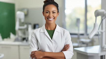 Portrait of female dentist in clinic