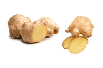 Ginger root isolated on white background.