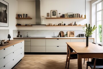 Mid-century modern kitchen in a Copenhagen home, boasting clean surfaces, functional design, and a timeless appeal