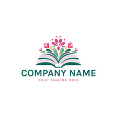 Book and flower logo design template 
