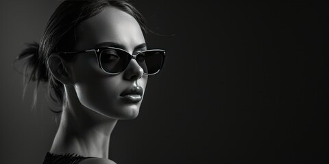 Monochrome Portrait of a Young Woman with Fashion Glasses