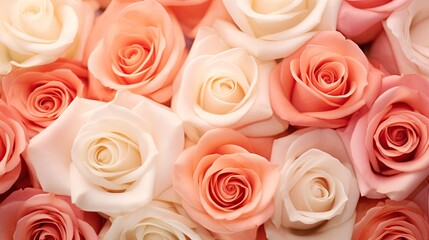 Beautiful Pink Roses of Different Shades Top View Flower Background Texture