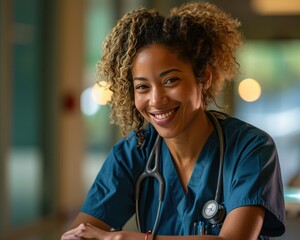 Smiling young female healthcare professional in a medical setting