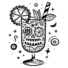 Zombie cocktail, , Drink Doodles line , Line art , hand-drawn in the style of doodles line , menu for restaurant , SVG File.