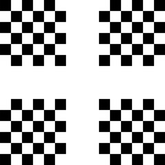 Monochrome vector graphic of symmetrical black and white squares superimposed with a white cross shape - obrazy, fototapety, plakaty