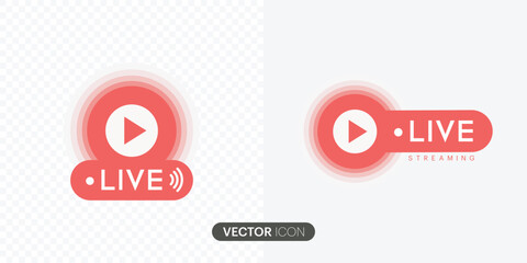 Live streaming icon set.Red symbols and buttons of live streaming, Live broadcasting buttons and symbols.Social media concept. Vector illustration.