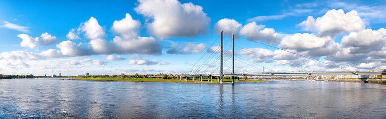 Düsseldorfer Skyline with Rheinkniebrücke (bridge), Germany