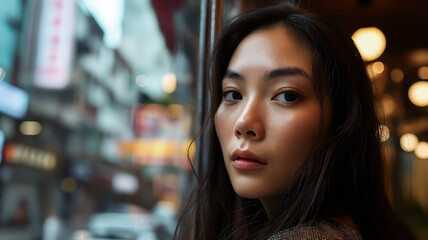 Fototapeta premium Portrait of beautiful Japanese women in cafe