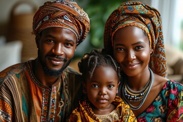 Portrait of a Happy African Muslim Family in Traditional Clothes - obrazy, fototapety, plakaty