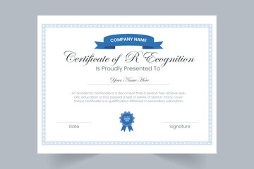 Certificate Template with Blue & Silver Color Variation for multipurpose use like- Achievement, Diploma, Award, Graduation, Completion, Appreciation, Acknowledgement, Recognition etc.