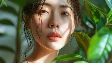 Fototapeta premium Portrait of beautiful Japaneses women. skincare concept. spa concept