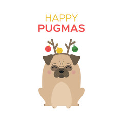 Happy pugmas cute pug vector illustration
