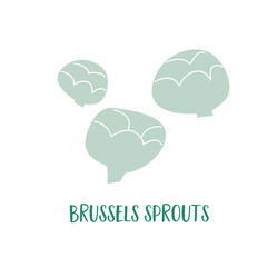 Hand drown Brussels sprouts. Simple flat design. Go vegan diet. Green vegetables. Veggie food.